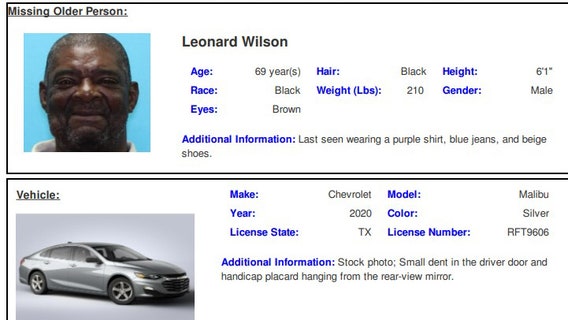 Texas Silver Alert: Leonard Wilson, 69, last seen in Hempstead