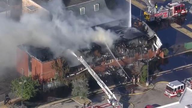 Large fire on Richey Street in Pasadena, fire crews working to extiguish