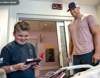 J.J. Watt visits heart patients at Texas Children's Hospital