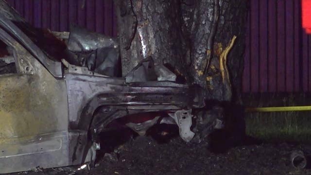 Driver dies after Jeep crashes into tree, catches on fire in north Harris County