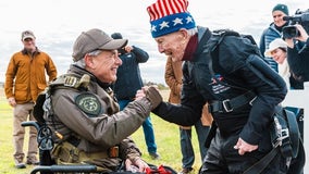 Texas Governor Greg Abbott skydives for the first time with 106-year-old World War II veteran