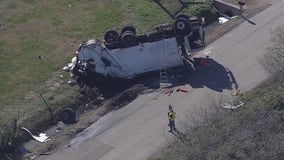 Harris County garbage truck crash on Holy Road; Life Flight called