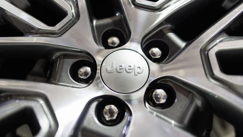 FILE - A Jeep logo on a wheel rim at the Canadian International Auto Show in Toronto, Ontario, Canada, on Feb. 16, 2024. Photographer: Cole Burston/Bloomberg via Getty Images