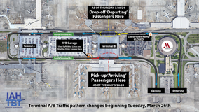 Houston Bush Airport Terminal B departures, arrivals map for temporary changes