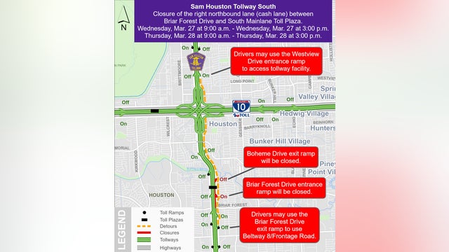 Houston traffic: Portion of South Sam Houston Tollway to be closed starting Wednesday morning