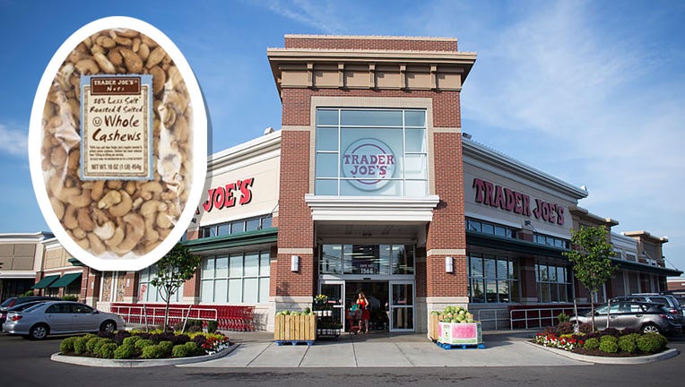 FILE - Trader Joes is pictured in Buffalo, New York, on July 10, 2015, with an image of the recalled cashew product. (Melissa Renwick/Toronto Star via Getty Images)