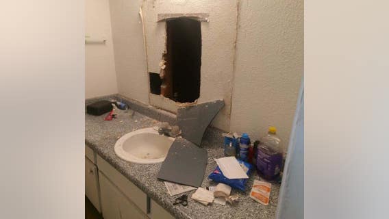 Veranda Village Apartment residents in Pasadena find holes behind bathroom mirrors