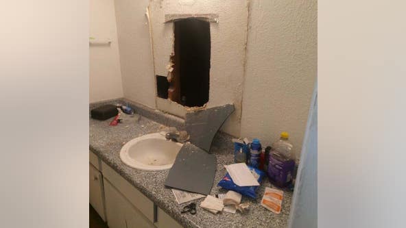 Veranda Village Apartment residents in Pasadena find holes behind bathroom mirrors