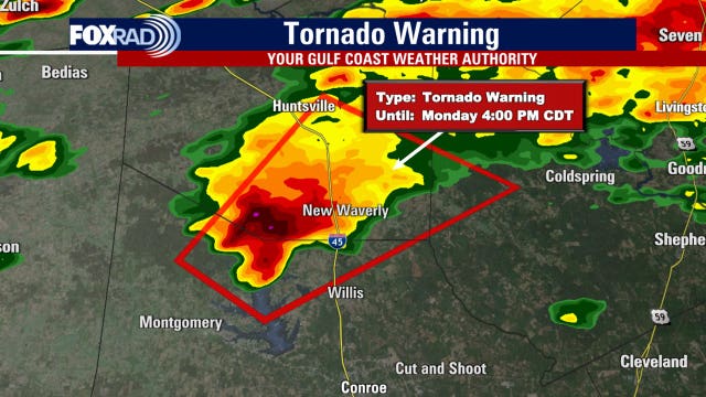 Texas weather: Tornado warning issued for Huntsville, New Waverly