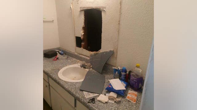 Veranda Village Apartment residents in Pasadena find holes behind bathroom mirrors