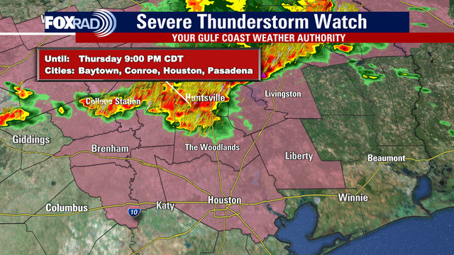 Houston weather: Severe Thunderstorm Watch issued until 9 p.m. for portions of Houston area