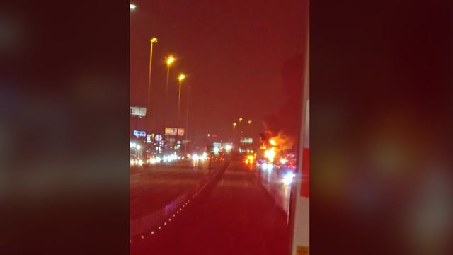 18-wheeler carrying fuel catches fire on I-45 North, lanes back open