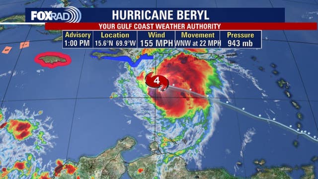 Hurricane Beryl tracker: Category 4 storm updates; latest projected path map
