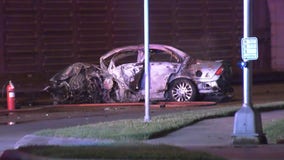 Car crashed into pole, caught fire on Katy Freeway feeder at Antoine: HPD