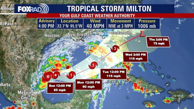 Tropical Storm Milton forms in Gulf of Mexico; forecast to become category 3 hurricane prior to landfall