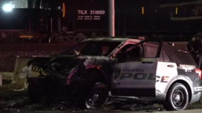 Houston police officer involved in fiery crash