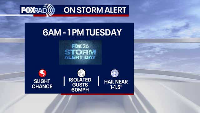 Houston weather: Tuesday morning showers, storms likely; FOX 26 Storm Alert Day in effect