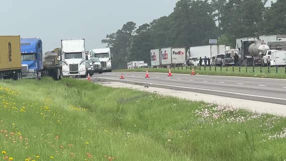 18-wheeler crash on I-45 near Madisonville; traffic shut down