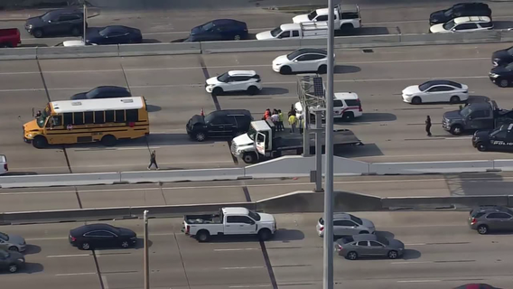 Houston crash: Houston ISD school bus rear ended by unlicensed driver on Southwest Freeway