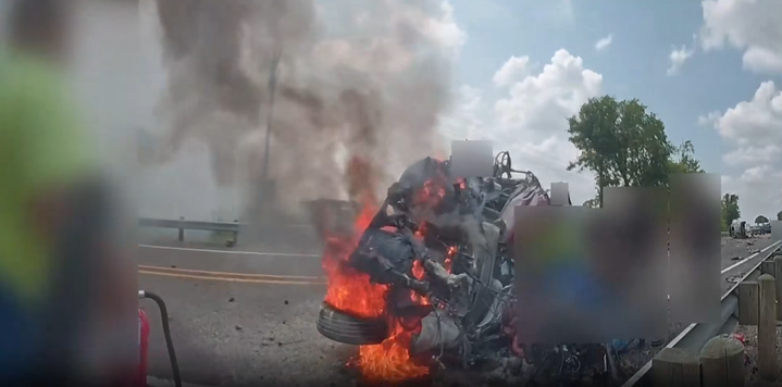 East Texas: Victim's rescue from fiery crash caught on video