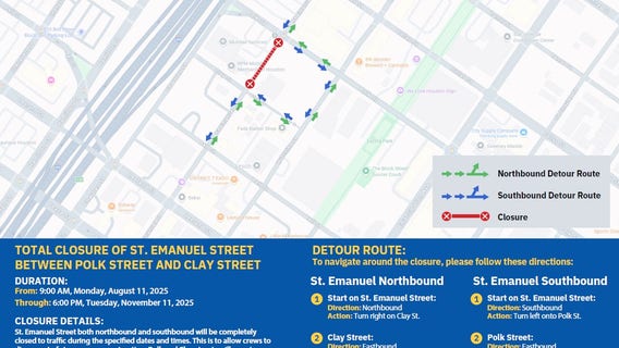 Downtown Houston street closure: Portion of St. Emanuel Street to be closed starting Monday
