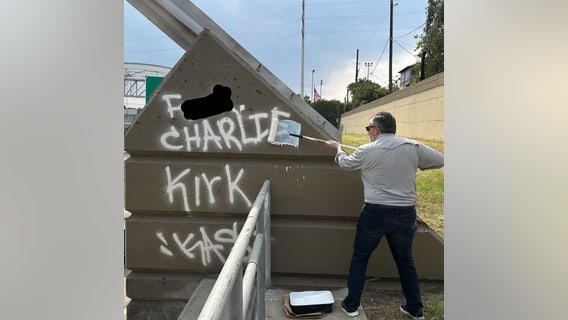 Senator Ted Cruz paints over profane graffiti referencing Charlie Kirk