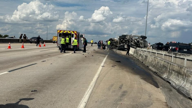 I-69 lanes closed after overturned cement truck; 2 injured