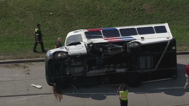 METROLift bus overturned trying to avoid crash in northwest Harris County