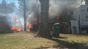 Storage shed catches fire in Pasadena trailer park; owner treated for burns, officials say