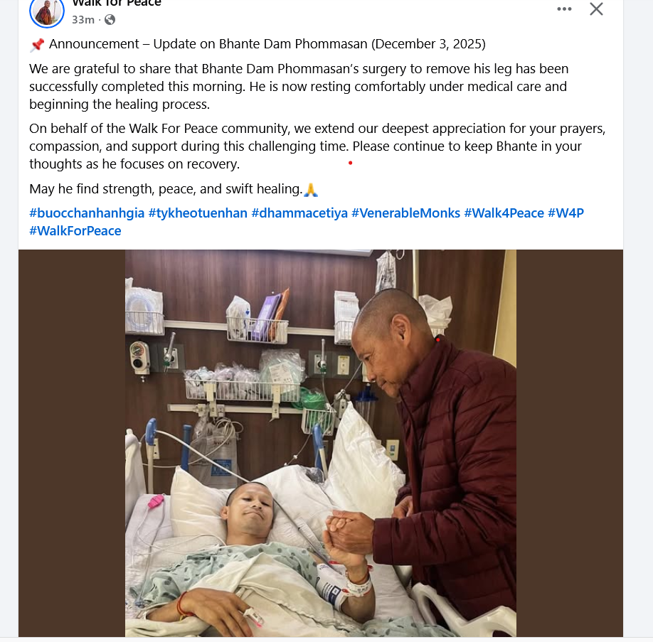 Monk injured in crash during 'Walk for Peace' in Liberty County has leg amputated