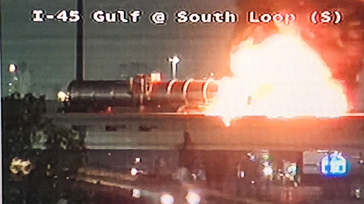 South Houston: Flaming 18-wheeler stalls IH-610 overpass, fire extinguished, traffic problems continue