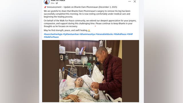 Monk injured in crash during 'Walk for Peace' in Liberty County has leg amputated