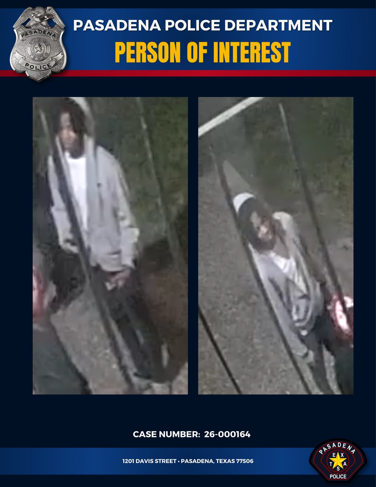 Person of interest wanted in Pasadena apartment shooting