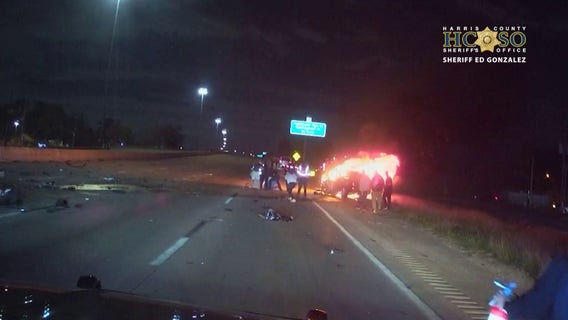 Video: Driver rescued from burning car after wrong-way crash on Tomball Parkway