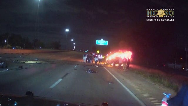 Video: Driver rescued from burning car after wrong-way crash on Tomball Parkway