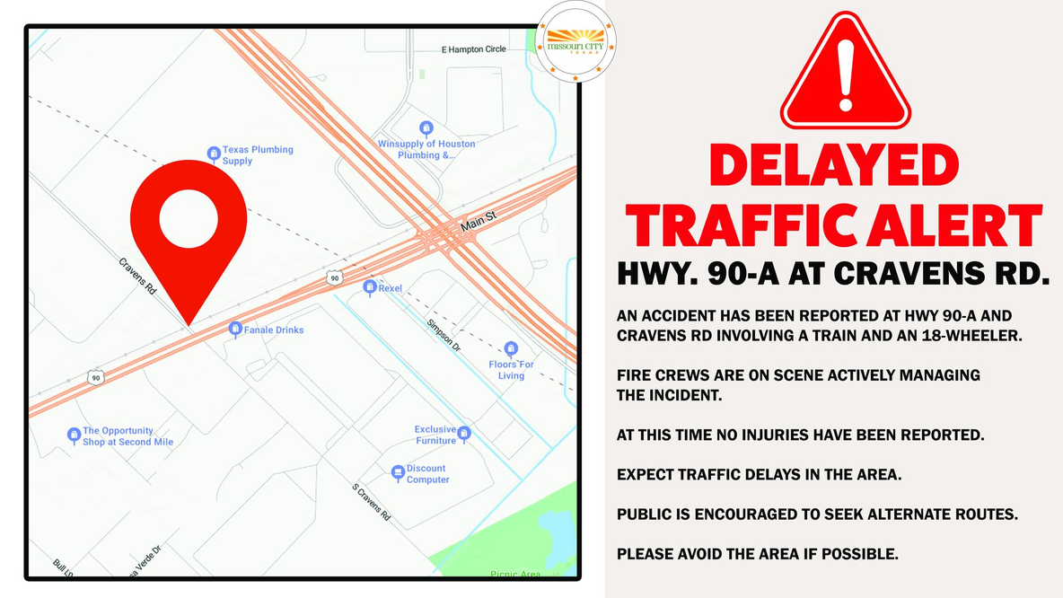 Traffic alert: 18-wheeler, train crash at Highway 90 in Missouri City