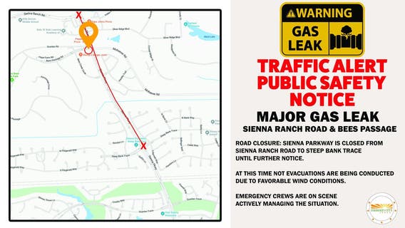 Traffic: Missouri City gas leak closes portion of Sienna Parkway