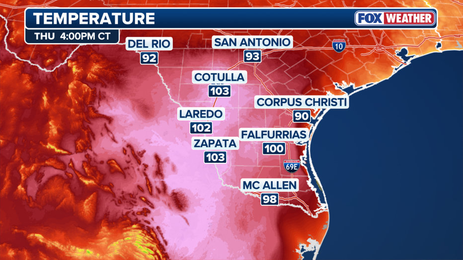 The temperatures in southern Texas as of 4 p.m. Feb. 26, 2026.