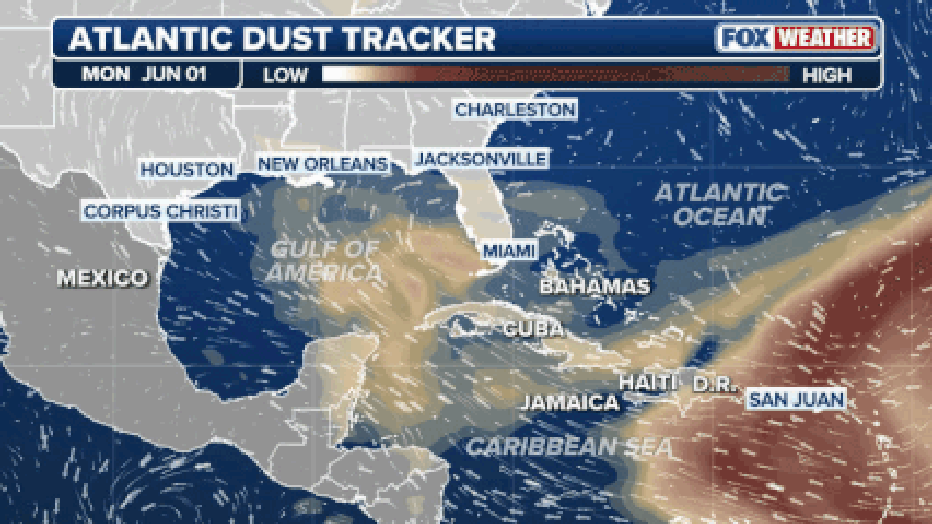 Models show the progression of a Saharan dust plume this weekend.