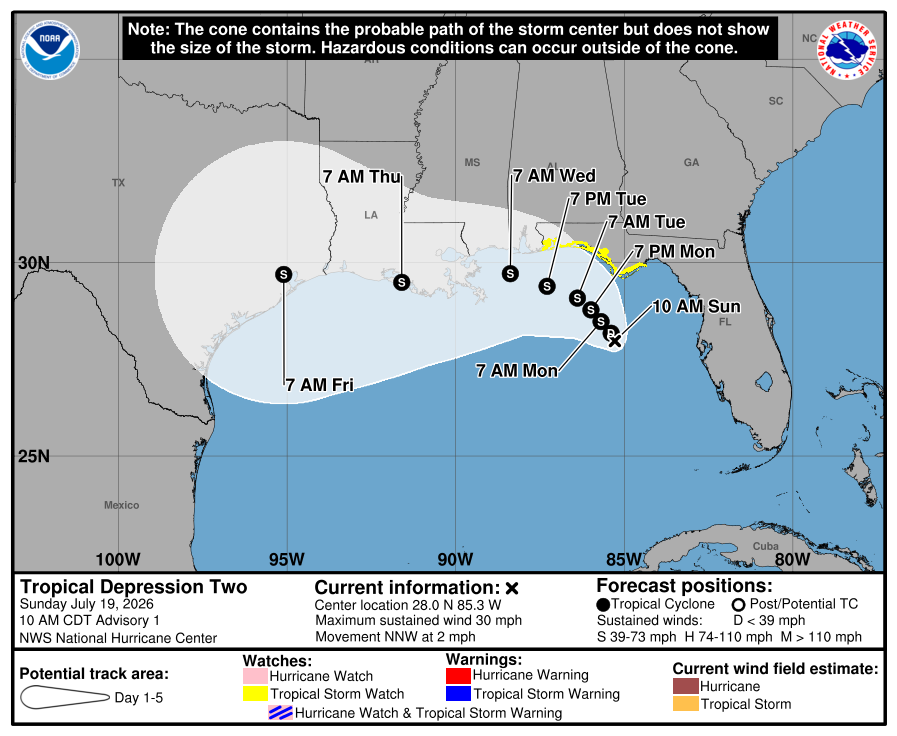 National Hurricane Center warns Tropical Depression Two could target Texas this week