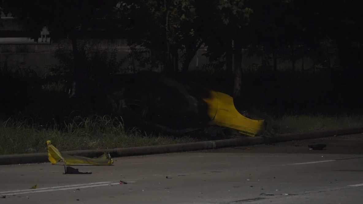 Eastex Freeway crash: 1 dead after vehicle hits light pole, catches fire