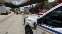 Lost load blocks North Freeway traffic near Aldine area
