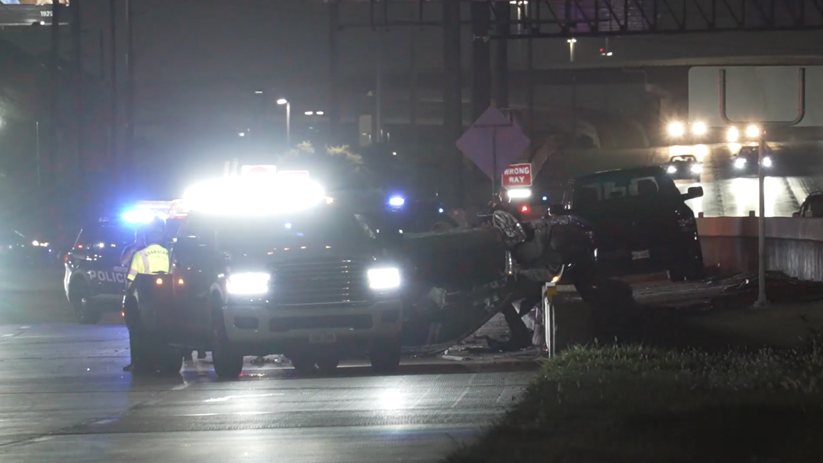 Northwest Freeway crash: Driver dead after vehicle hits guardrail, overturns