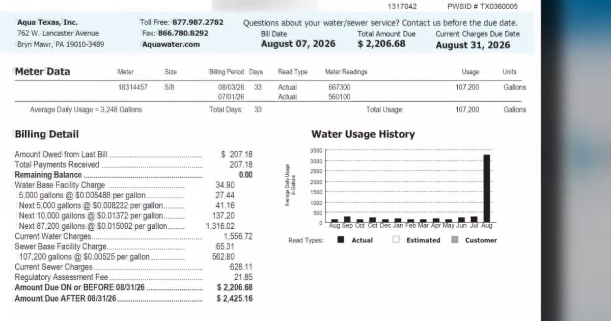 Another Aqua Texas customer gets water bill for more than $2,000 for allegedly using 107,000 gallons of water
