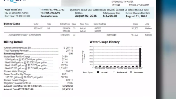 Another Aqua Texas customer gets water bill for more than $2,000 for allegedly using 107,000 gallons of water