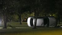 Southeast Houston crash: Man in flipped vehicle on Hickok Lane possibly shot