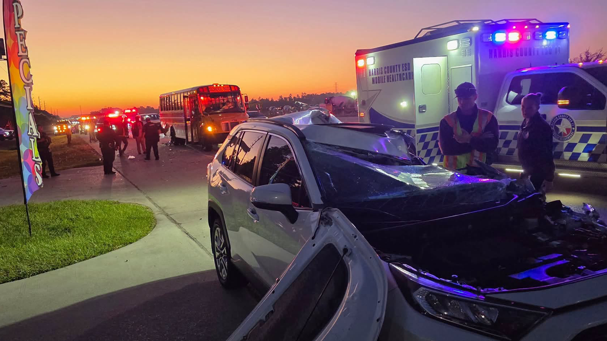 Aldine ISD school bus rear-ended by vehicle while picking up students
