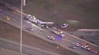 Traffic: Truck turnover on I-10 East westbound near downtown Houston
