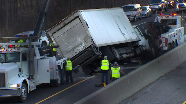 Tractor-trailer back upright, NJ Turnpike open again