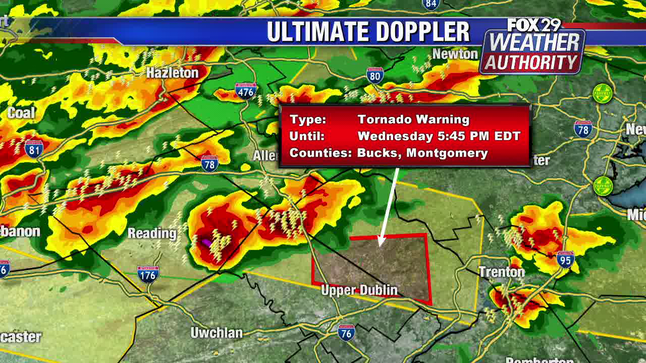 Weather Authority Tornado Warning issued for Bucks and Montgomery